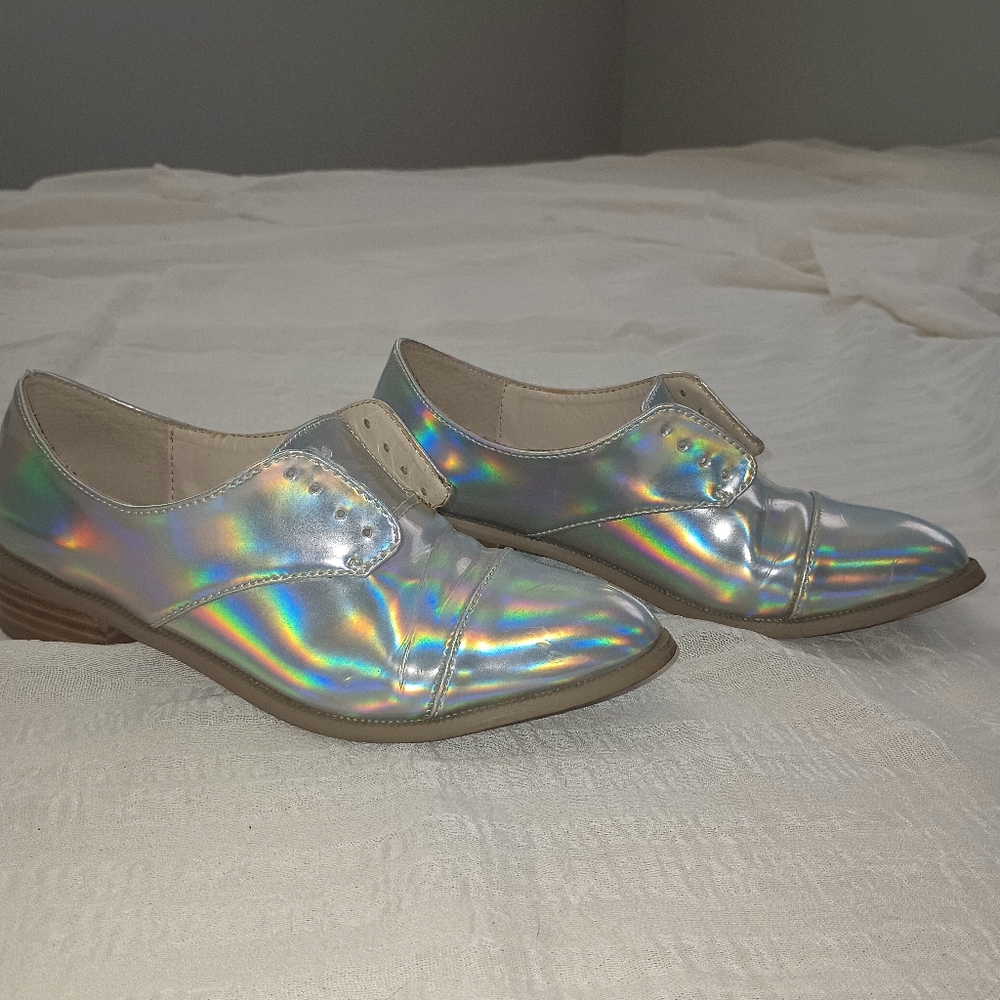Silver Holographic Loafers Flats